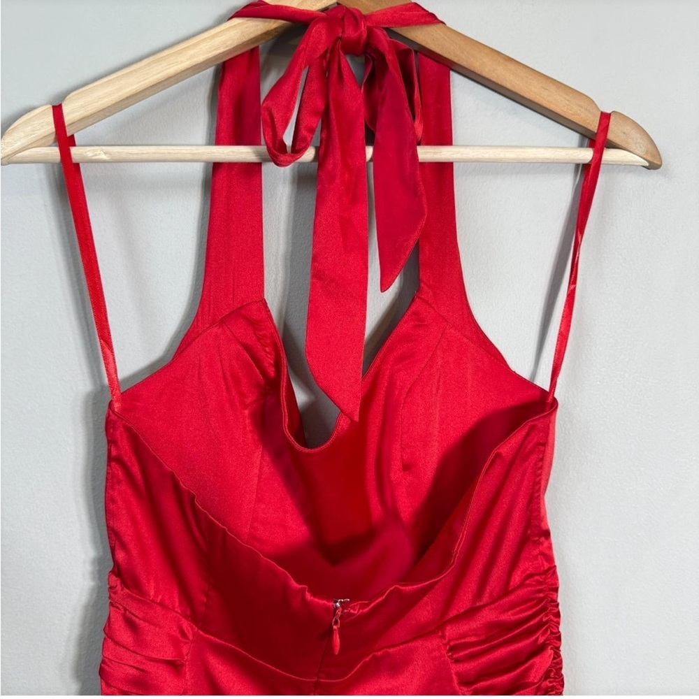 SAINTS + SECRETS NWT Red Satin Halter Ruched Mini Dress Bodycon Size 10 - Picture 11 of 13